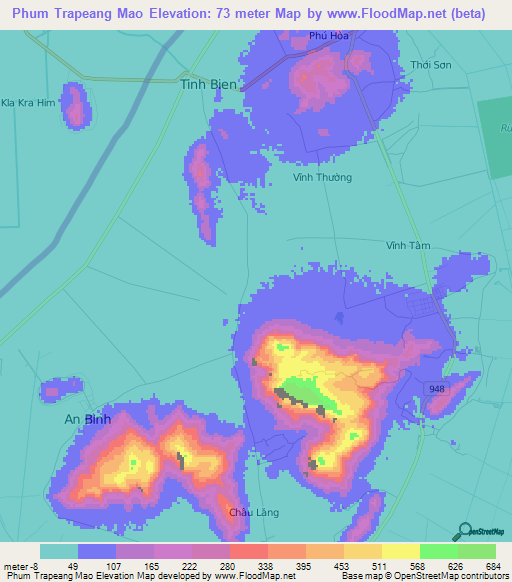 Phum Trapeang Mao,Vietnam Elevation Map