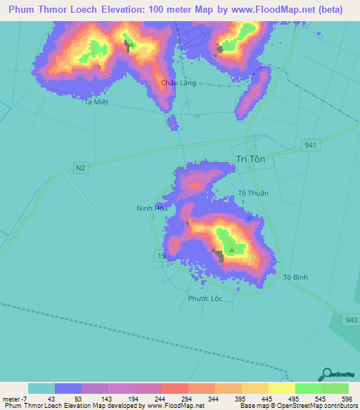 Phum Thmor Loech,Vietnam Elevation Map