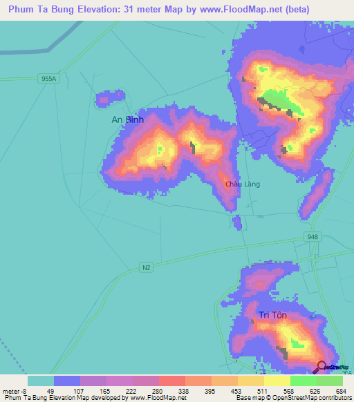 Phum Ta Bung,Vietnam Elevation Map