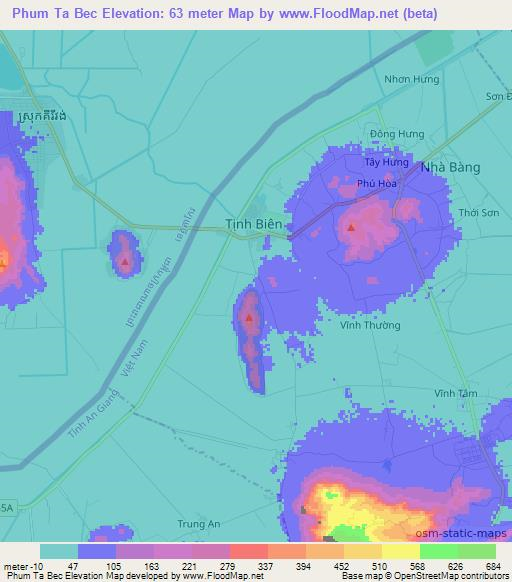 Phum Ta Bec,Vietnam Elevation Map