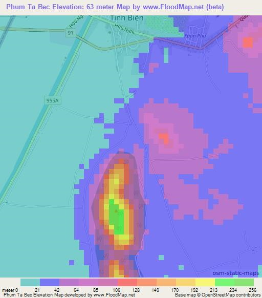 Phum Ta Bec,Vietnam Elevation Map