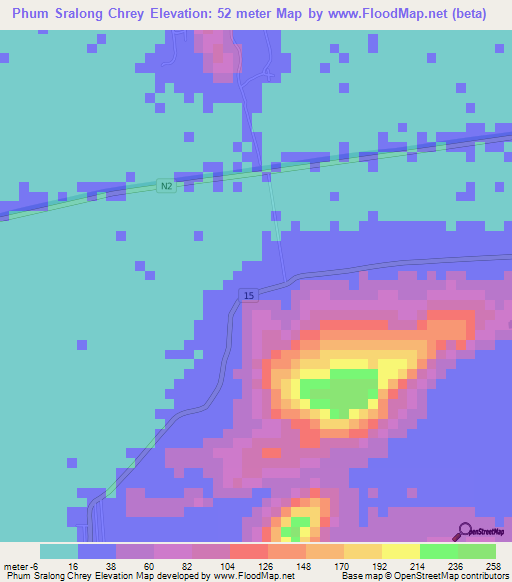 Phum Sralong Chrey,Vietnam Elevation Map