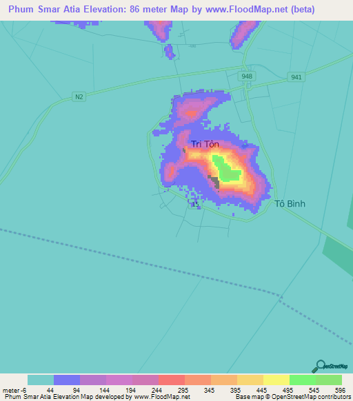 Phum Smar Atia,Vietnam Elevation Map