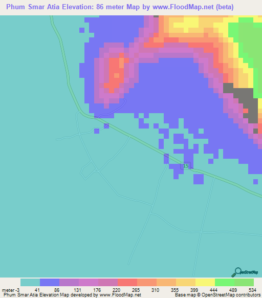 Phum Smar Atia,Vietnam Elevation Map