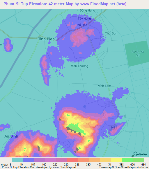 Phum Si Tup,Vietnam Elevation Map