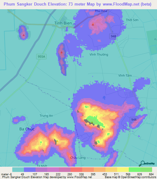 Phum Sangker Douch,Vietnam Elevation Map