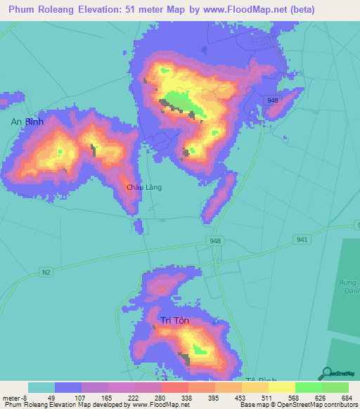 Phum Roleang,Vietnam Elevation Map