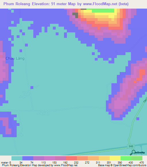 Phum Roleang,Vietnam Elevation Map