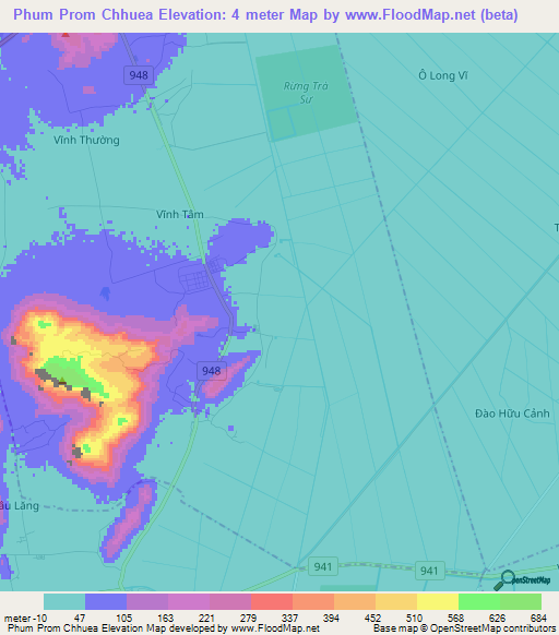 Phum Prom Chhuea,Vietnam Elevation Map