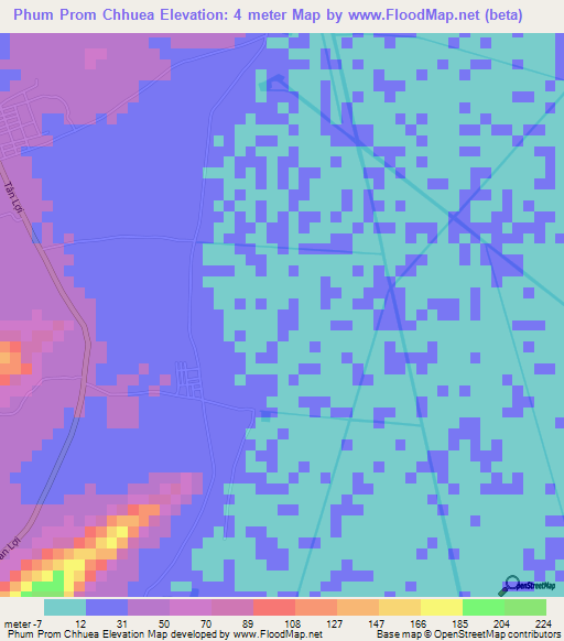 Phum Prom Chhuea,Vietnam Elevation Map