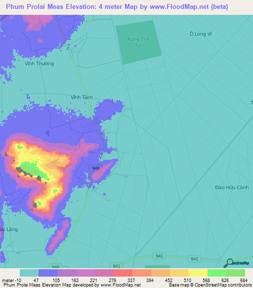 Phum Prolai Meas,Vietnam Elevation Map