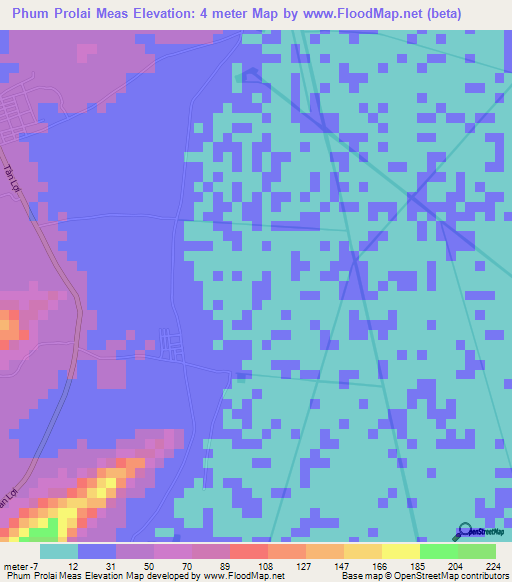 Phum Prolai Meas,Vietnam Elevation Map