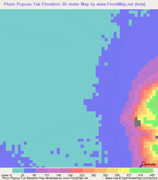 Phum Popous Tuk,Vietnam Elevation Map