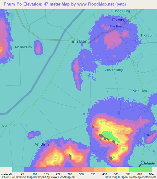 Phum Po,Vietnam Elevation Map