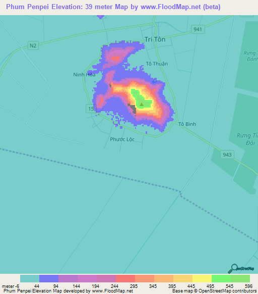 Phum Penpei,Vietnam Elevation Map