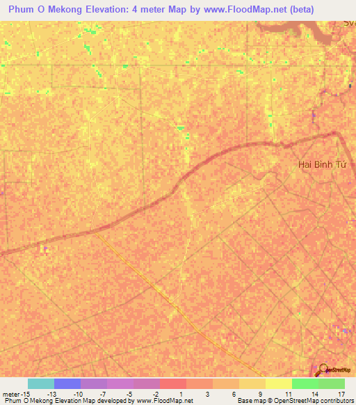 Phum O Mekong,Vietnam Elevation Map