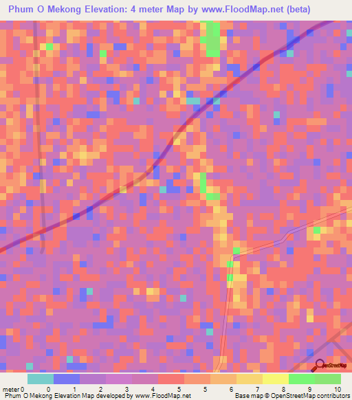 Phum O Mekong,Vietnam Elevation Map