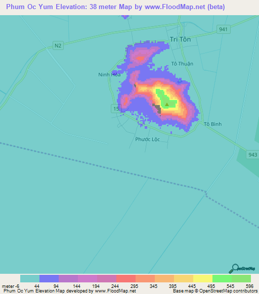 Phum Oc Yum,Vietnam Elevation Map