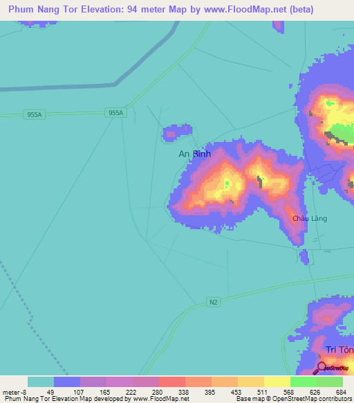 Phum Nang Tor,Vietnam Elevation Map