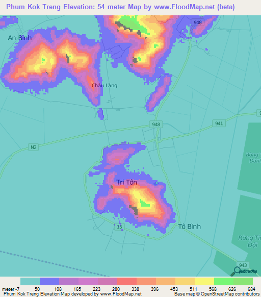 Phum Kok Treng,Vietnam Elevation Map