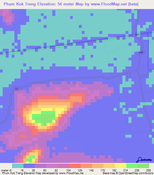 Phum Kok Treng,Vietnam Elevation Map