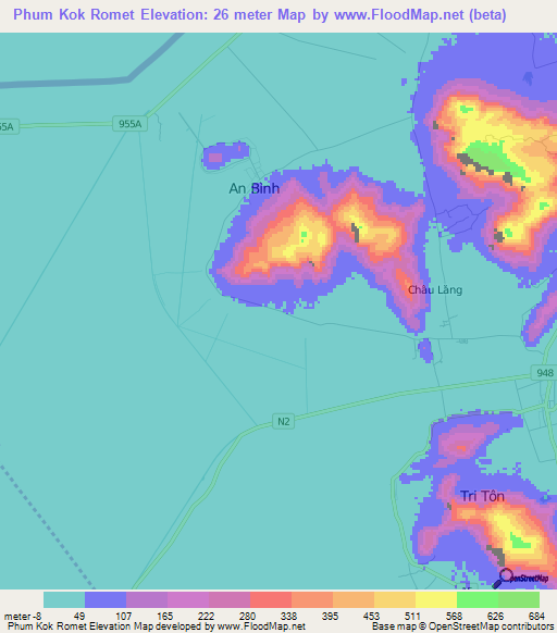 Phum Kok Romet,Vietnam Elevation Map