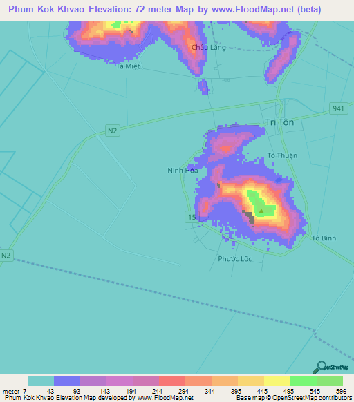 Phum Kok Khvao,Vietnam Elevation Map