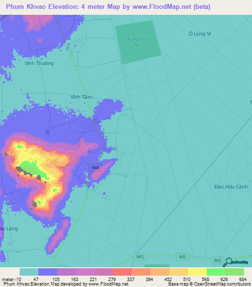 Phum Khvao,Vietnam Elevation Map