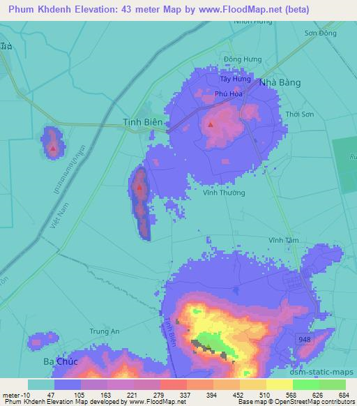 Phum Khdenh,Vietnam Elevation Map