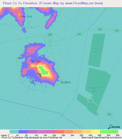 Phum Co To,Vietnam Elevation Map