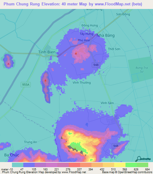 Phum Chung Rung,Vietnam Elevation Map