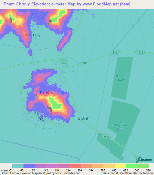 Phum Chrouy,Vietnam Elevation Map