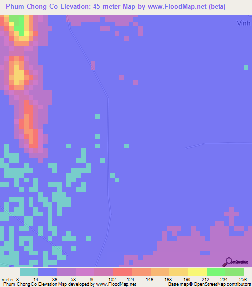 Phum Chong Co,Vietnam Elevation Map