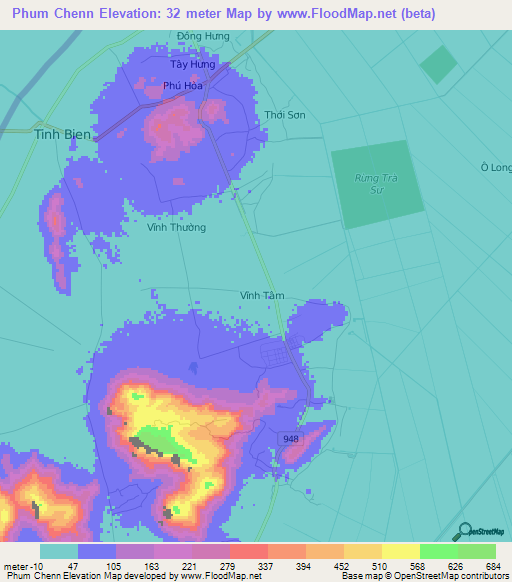 Phum Chenn,Vietnam Elevation Map