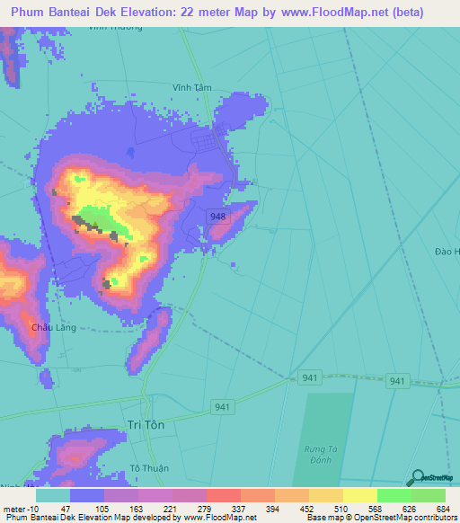 Phum Banteai Dek,Vietnam Elevation Map