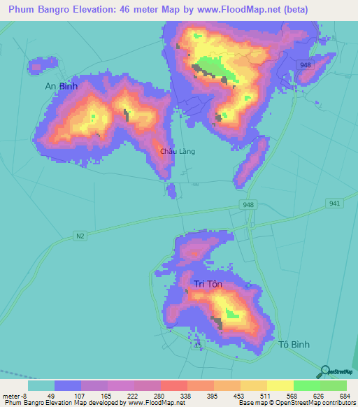 Phum Bangro,Vietnam Elevation Map