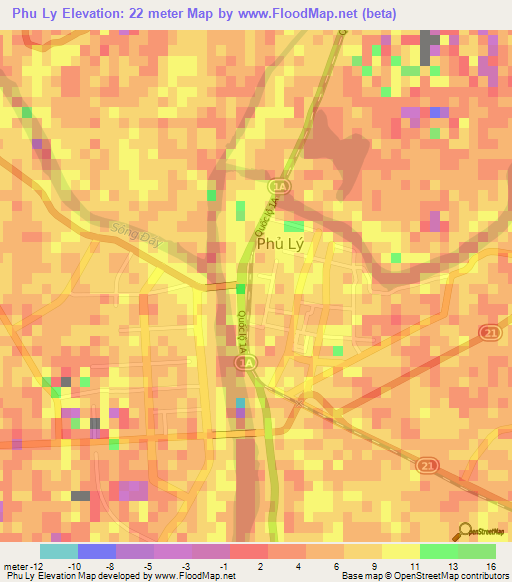 Phu Ly,Vietnam Elevation Map