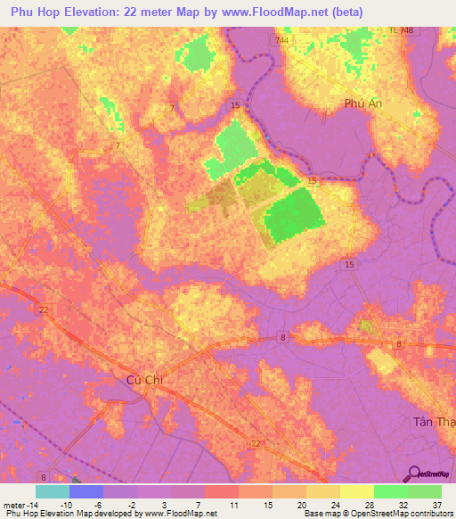 Phu Hop,Vietnam Elevation Map