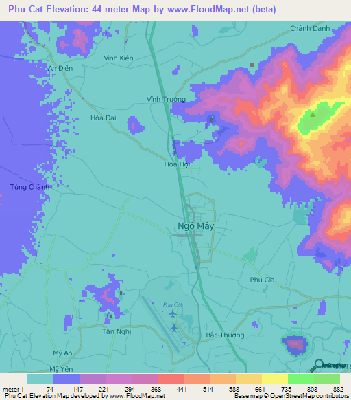 Phu Cat,Vietnam Elevation Map