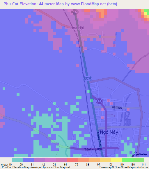 Phu Cat,Vietnam Elevation Map