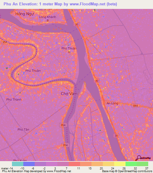 Phu An,Vietnam Elevation Map