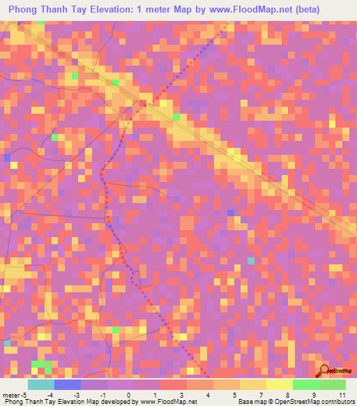 Phong Thanh Tay,Vietnam Elevation Map