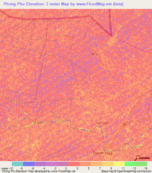 Phong Phu,Vietnam Elevation Map