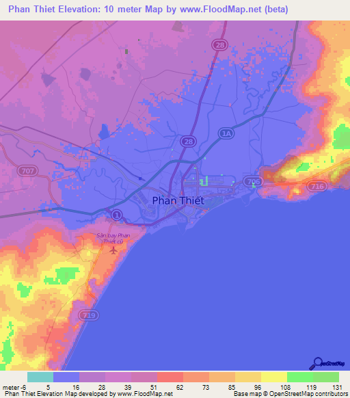 Phan Thiet,Vietnam Elevation Map