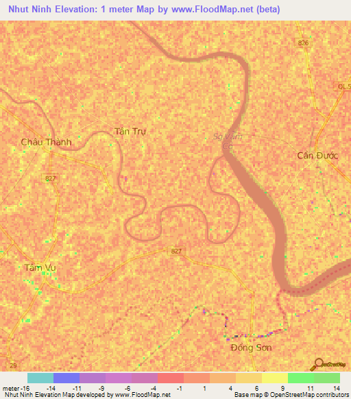 Nhut Ninh,Vietnam Elevation Map