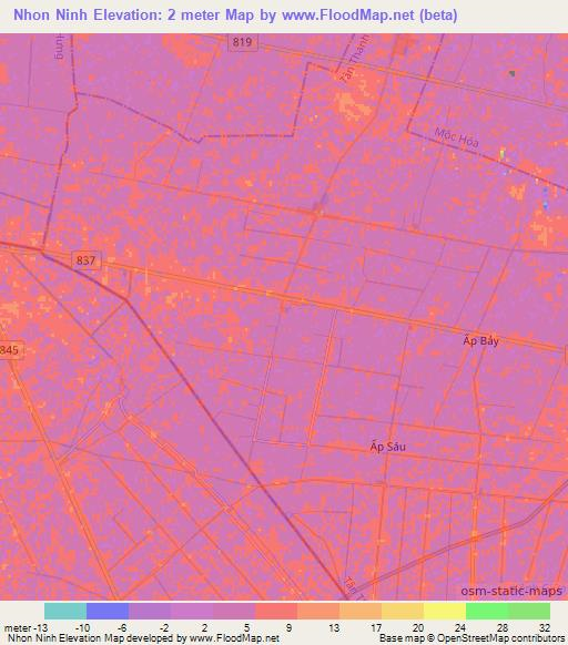 Nhon Ninh,Vietnam Elevation Map