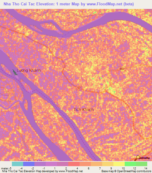 Nha Tho Cai Tac,Vietnam Elevation Map