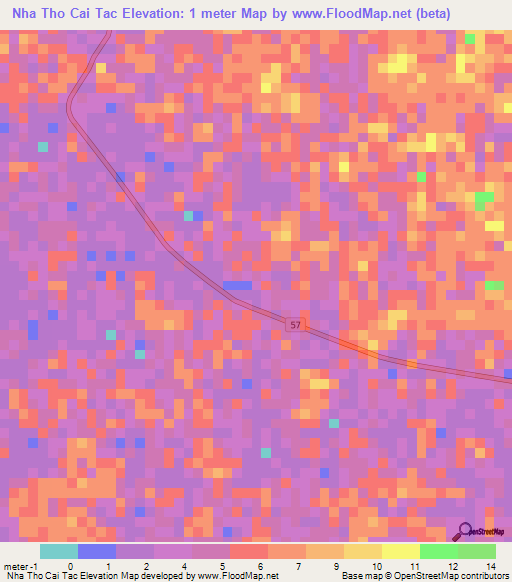 Nha Tho Cai Tac,Vietnam Elevation Map