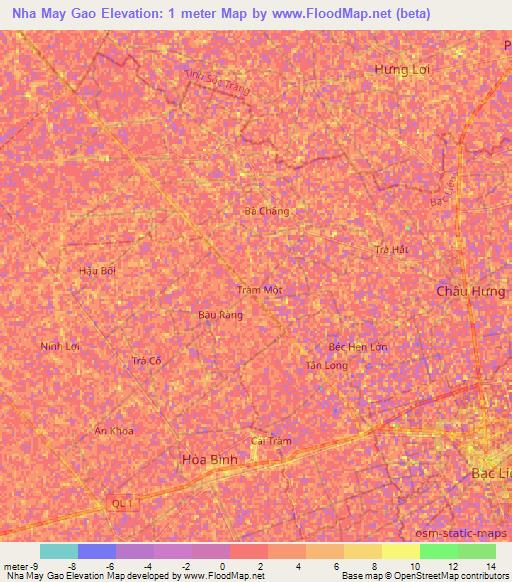 Nha May Gao,Vietnam Elevation Map