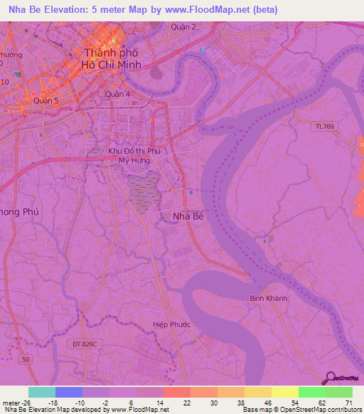 Nha Be,Vietnam Elevation Map